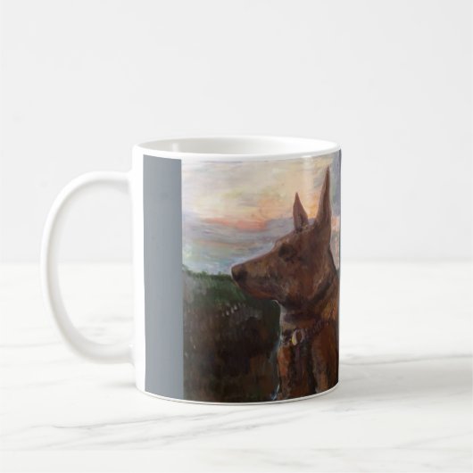 Mug "Chien de Phoebe peinture dans coucher du soleil" (Gauche)