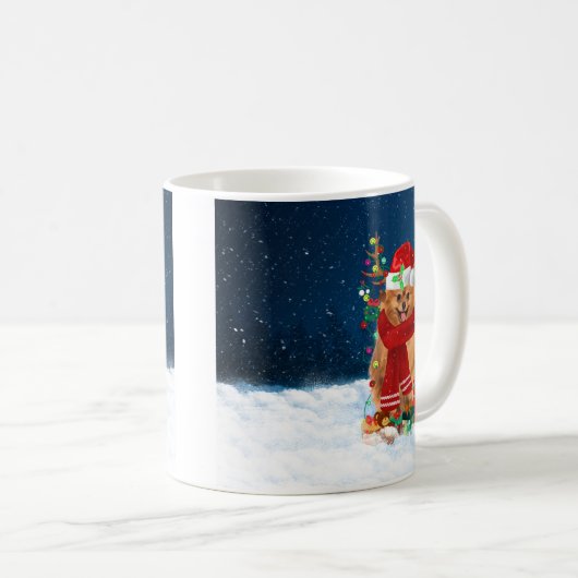Mug Chien de Poméranie avec cadeaux de Noël (Devant droit)