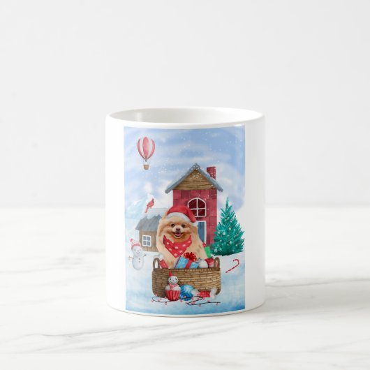 Mug Chien de Poméranie dans la neige Maison de Chien d (Centre)