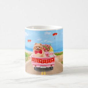 Mug Chien de Poméranie Saint Valentin Coeurs de Camion
