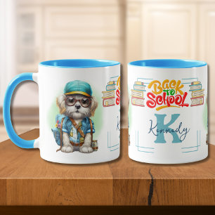 Mug Chien de rentrée scolaire portant un sac à dos per
