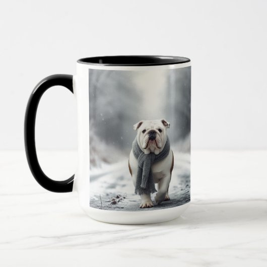 Mug Chien de taureau blanc Joyeux Noël Muet humaine (Gauche)