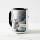 Mug Chien de taureau blanc Joyeux Noël Muet humaine (Devant gauche)