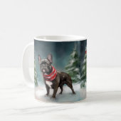 Mug Chien de taureau français à Noël de neige (Devant gauche)