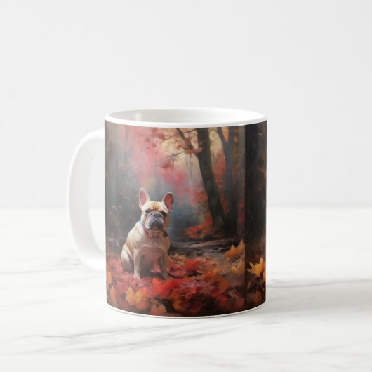 Mug Chien de taureau français en automne Leaves automn (Devant gauche)