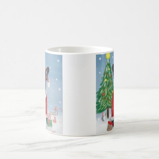 Mug Chien de taureau français en neige avec cadeaux de (Centre)