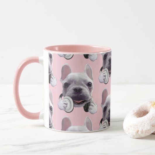 Mug Chien de taureaux français avec casque Illustratio (Avec donut)