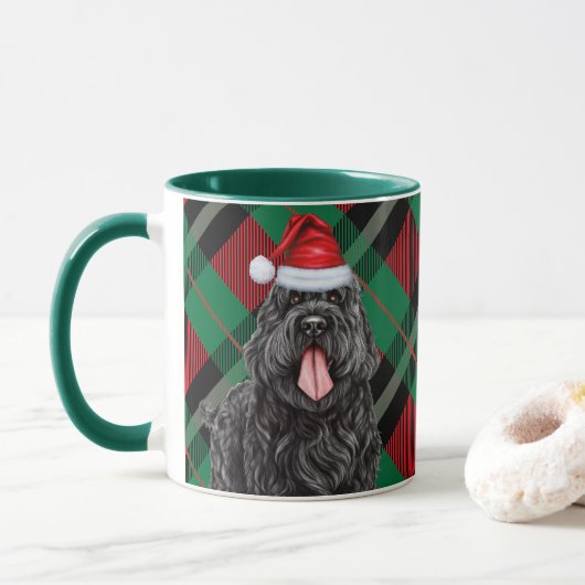 Mug Chien de Terrier Russe Noir Vert Rouge Jour Férié  (Avec donut)