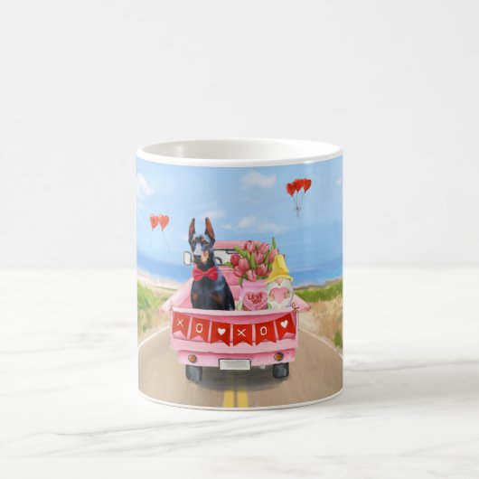 Mug Chien Doberman Saint-Valentin Camion Cœurs (Centre)