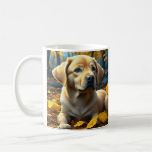 Mug Chien en Jouant dans les Feuilles d'Automne  