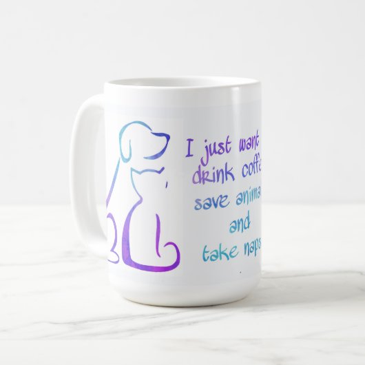 Mug Chien et Chat - Boire du café - Sauvez les animaux (Devant gauche)