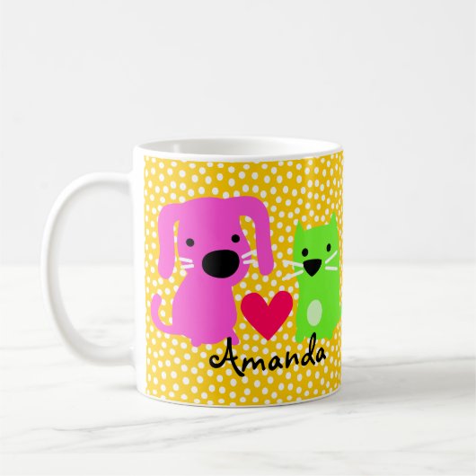 Mug Chien et chat et coeur mignons (Gauche)