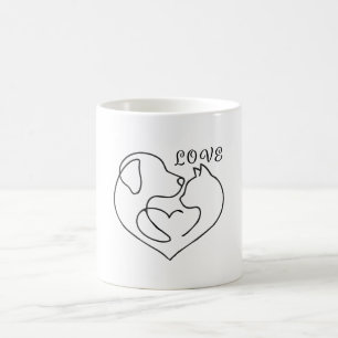 Mug Chien et Chat Minimaliste Cœur - Design d'Art en U