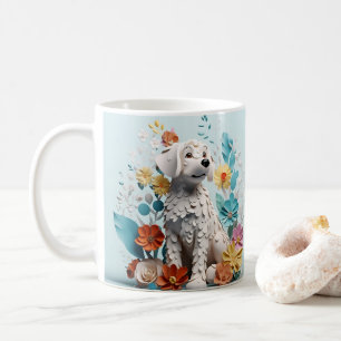 Mug Chien et fleurs blanc pastel imprimé 3D
