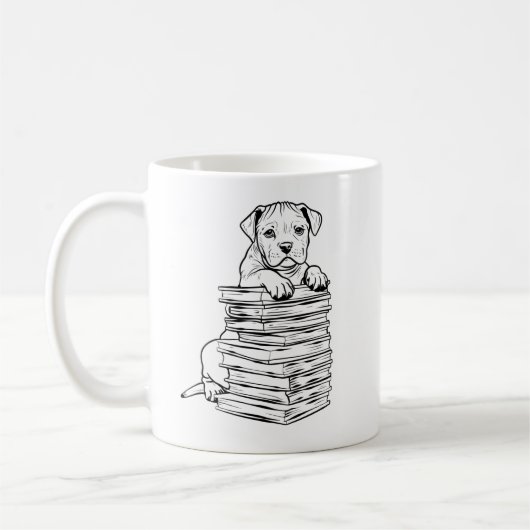 Mug Chien et Livres Line Art (Gauche)