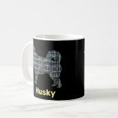 Mug Chien Husky Lignes de grille jaune et bleu (Devant gauche)
