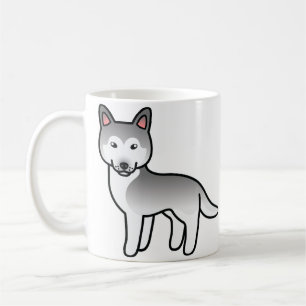 Mug Chien Husky Sibérien de dessin animé gris et blanc