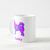 Mug Chien Husky Sibérien Rose, Bleu & Blanc (Devant gauche)
