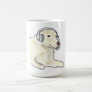 Mug Chien Labrador crème portant des écouteurs