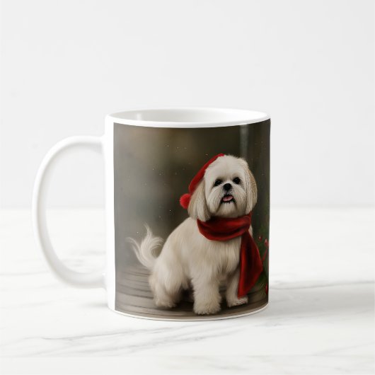 Mug Chien Lhasa Apso dans la neige de Noël (Gauche)