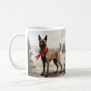 Mug Chien Malinois Belge dans la neige de Noël