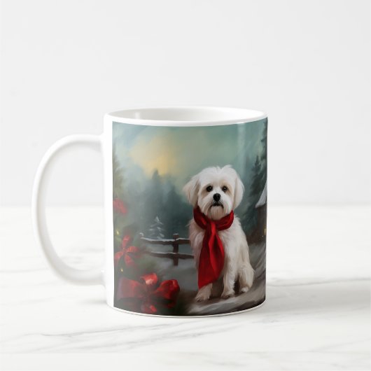Mug Chien maltais à Noël de neige (Gauche)