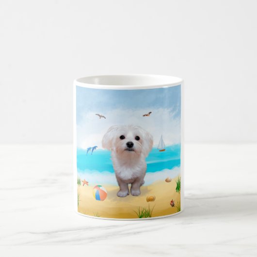 Mug Chien maltais sur la plage (Centre)