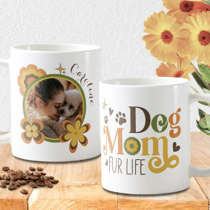 Mug Chien Maman Retro Typographie Fleur Nom Personnali