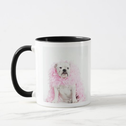 Mug Chien masculin blanc avec le boa rose (Gauche)