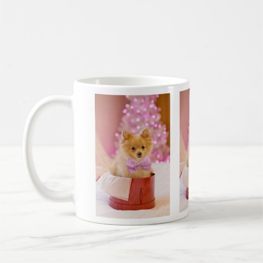 Mug Chien mignon avec cou rose Photographie de Noël (Gauche)