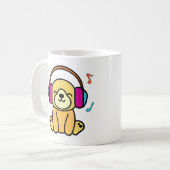 Mug Chien mignon chiot souriant avec des écouteurs col (Devant gauche)