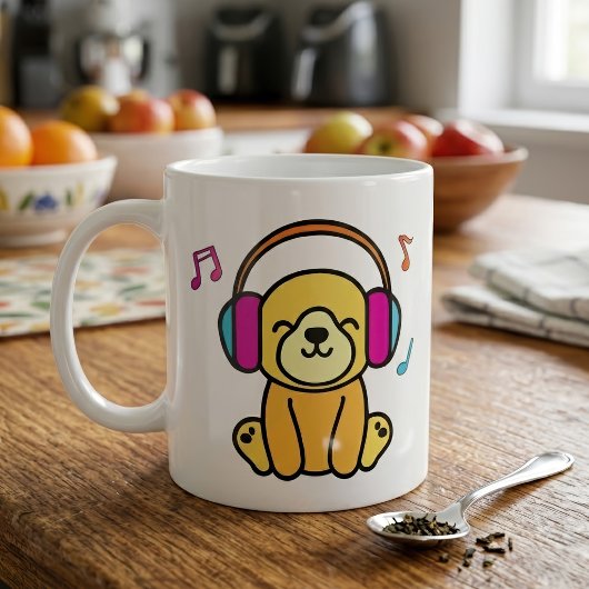 Mug Chien mignon chiot souriant avec des écouteurs col