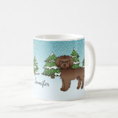 Mug Chien Mini Goldendoodle Brun Dans Une Forêt D'Hive (Devant droit)