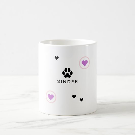 Mug Chien moderne 2 Photos Coeurs Nom (Centre)