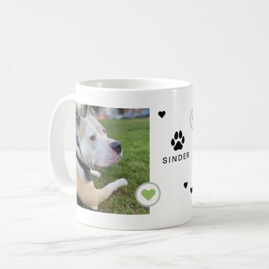Mug Chien moderne 2 Photos Coeurs Nom (Devant gauche)