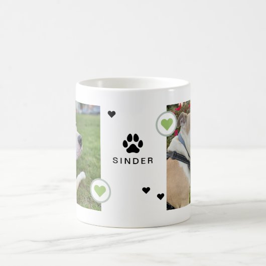 Mug Chien moderne 2 Photos Coeurs Nom (Centre)