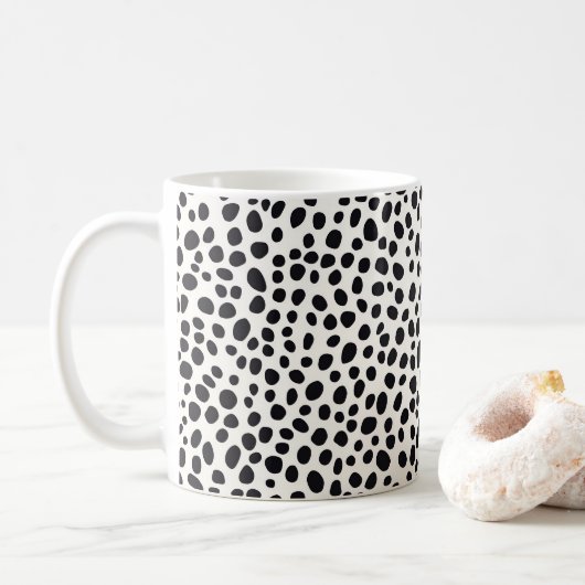 Mug Chien noir et blanc Dalmatien Motif Abstrait (Avec donut)