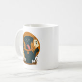 Mug Chien noir mignon effrayant avec fantôme  (Devant gauche)