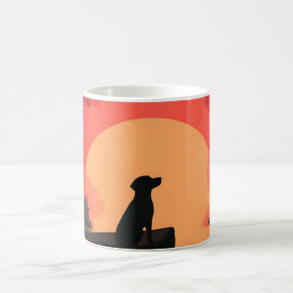Mug Chien noir minimaliste du coucher du soleil