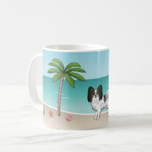 Mug Chien Papillon tricolore sur une plage estivale tr