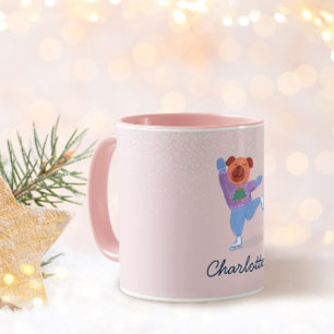 Mug Chien patinant en pull de Noël festif Nom