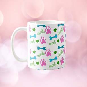 Mug Chien Paw Bone Heart Woof Motif Rose