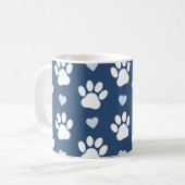 Mug Chien Paws, White Paws, Blue Hearts, Votre Nom (Devant gauche)