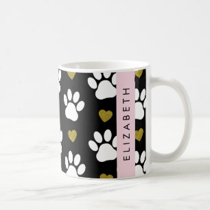 Mug Chien Paws, White Paws, Gold Hearts, Votre Nom