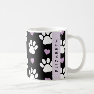 Mug Chien Paws, White Paws, Lilac Hearts, Votre Nom