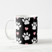 Mug Chien Paws, White Paws, Rose Hearts, Votre Nom (Gauche)