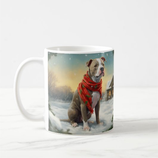 Mug Chien Pitbull dans la neige de Noël (Gauche)