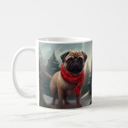 Mug Chien Pug dans la neige Noël (Gauche)