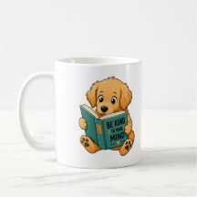 Mug Chien Retriever Doré Mignon Lisant un Livre