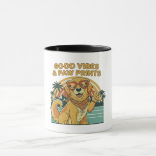 Mug Chien Retriever Doré Rétro Groovy Paix et Amour